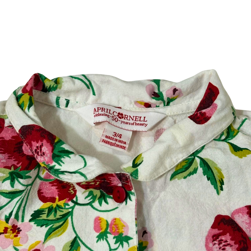 April Cornell Strawberry Porch Dress White Girls 3/4 Tie Sleeveless Summer Fruit - Picture 14 of 14